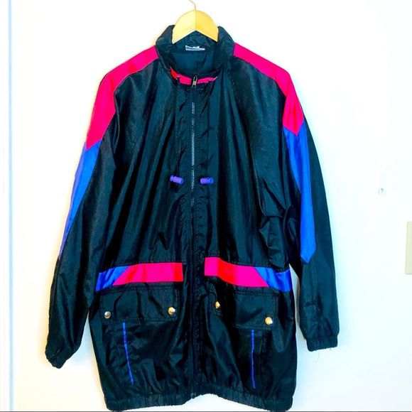 Vintage 90’s Windbreaker Black Purple Pink size Medium - Picture 1 of 5
